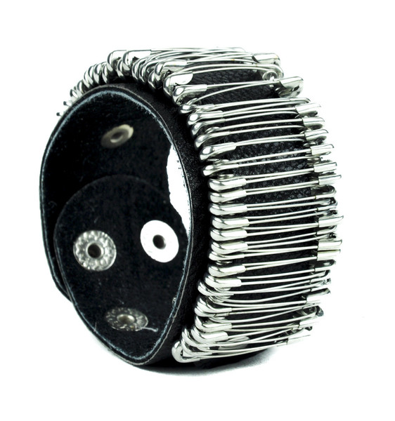 Punk Safety Pin Leather Wristband Gothic Jewelry