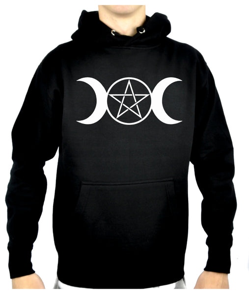 White Triple Moon Goddess Pentagram Pullover Hoodie Sweatshirt