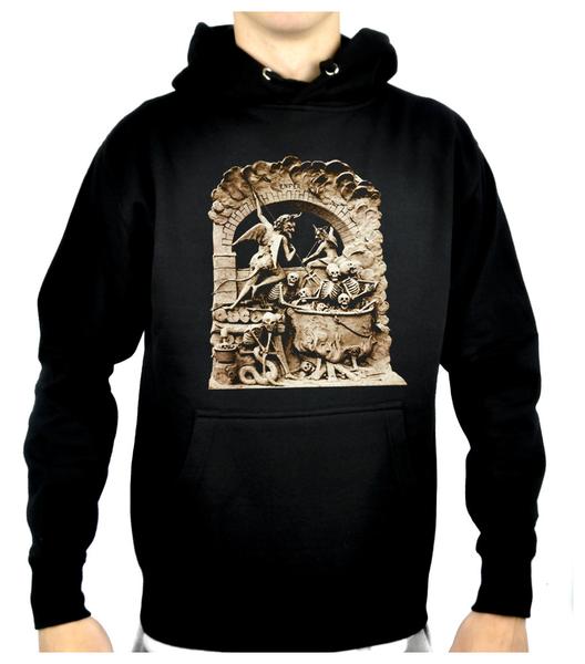 Diableries Devil Hell Scene Pullover Hoodie Sweatshirt Skeletons in Cauldron