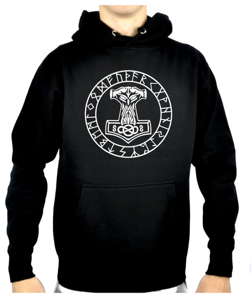 Mjolnir Mighty Thor Hammer Rune Script Pullover Hoodie Sweatshirt Viking