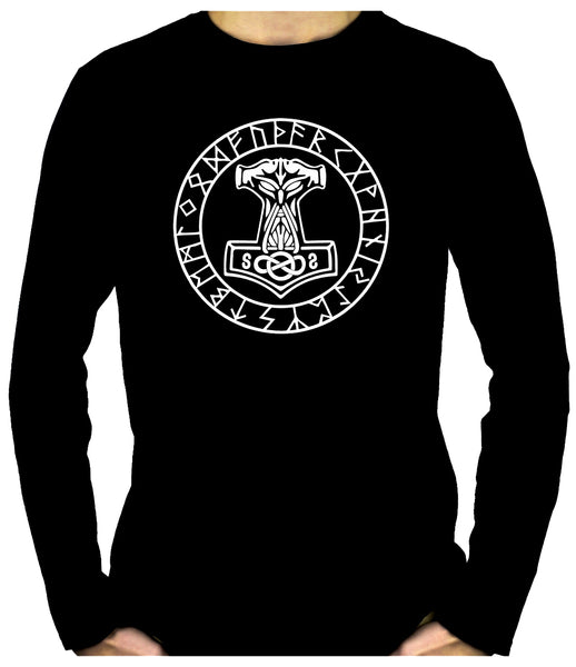 Mjolnir Mighty Thor Hammer Rune Script Men's Long Sleeve T-Shirt Viking