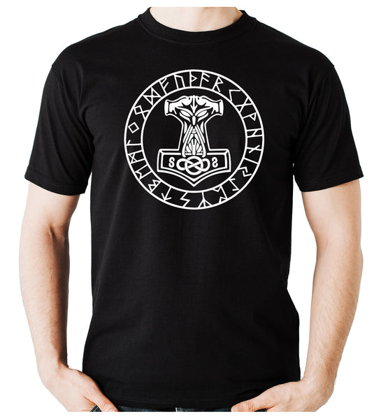 Mjolnir Mighty Thor Hammer Rune Script Men's T-Shirt Viking