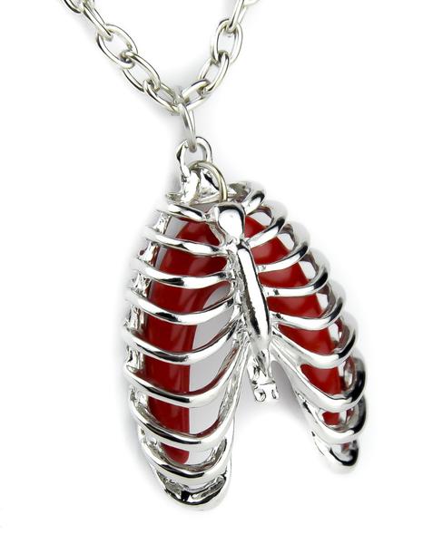Rib Cage Necklace Skeleton Heart Goth Punk Deathrock