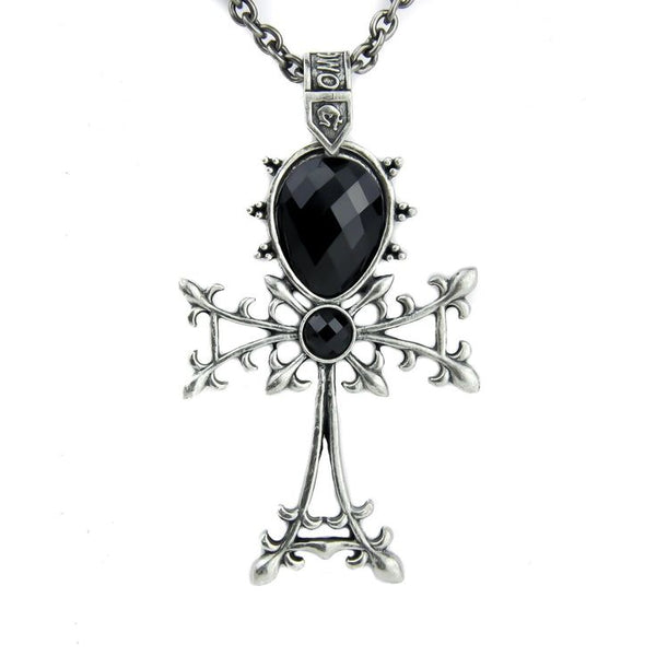 Black Stone Ankh Cross Necklace Eternal Life Egyptian Pendant