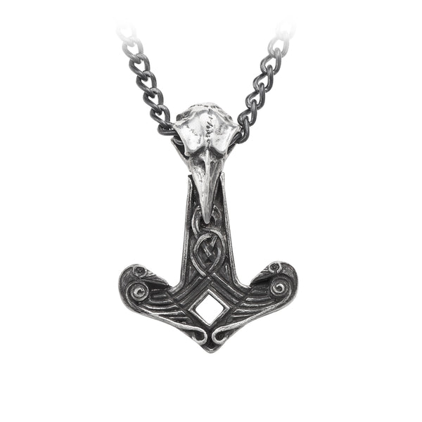 Alchemy Gothic Raven Skull Thor Hammer Pendant Necklace Crow