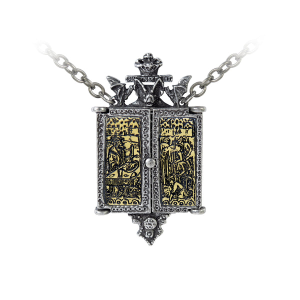 Alchemy Gothic Balkan Triptych Icon Locket Pendant Necklace Bats Skeleton Vlad The Impaler