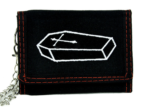 Funeral Coffin with Cross Tri-fold Wallet w/ Chain Occult Clothing
