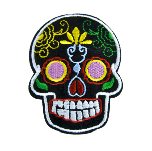 Sugar Skull Patch Iron on Applique Dia De Los Muertos