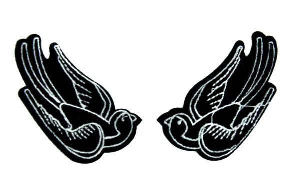 Black Tattoo Sparrow Birds Patch Iron on Applique Rockabilly Clothing