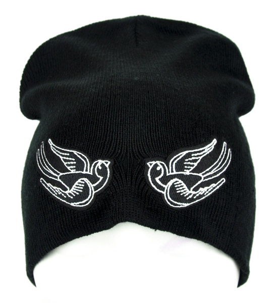 Kissing Black Birds Sparrow Dove Swallow Beanie Rockabilly Clothing Knit Cap