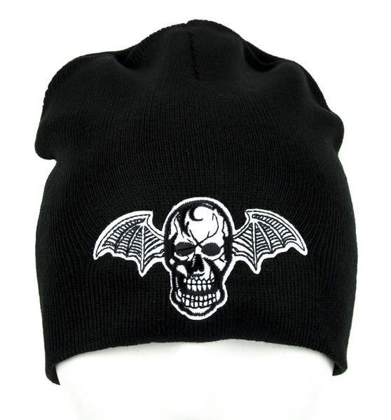 Bat Wing Death Skull Beanie Black Knit Cap