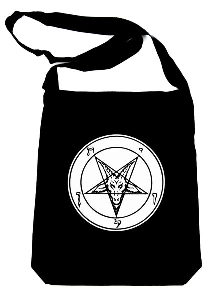 Solid White Sabbatic Baphomet Crossbody Sling Bag Inverted Pentagram