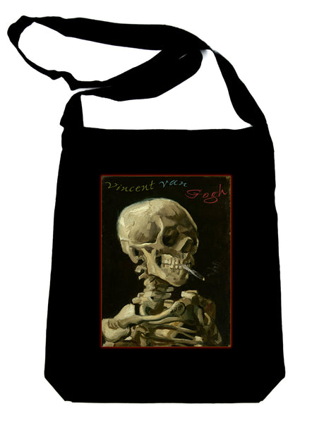 Skeleton Smoking Crossbody Sling Bag Vincent Van Gogh Art