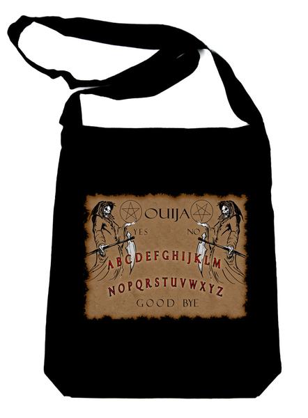 Grim Reaper Ouija Board on Black Sling Bag Horror Book Bag