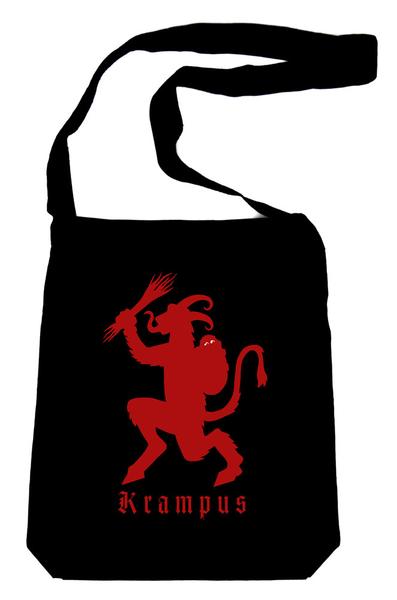 Merry Christmas Krampus on Black Sling Bag Horror Book Bag