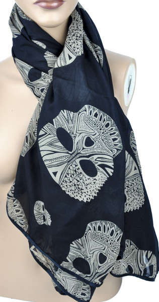 Artistic Skull Design on Black Scarf Occult Clothing