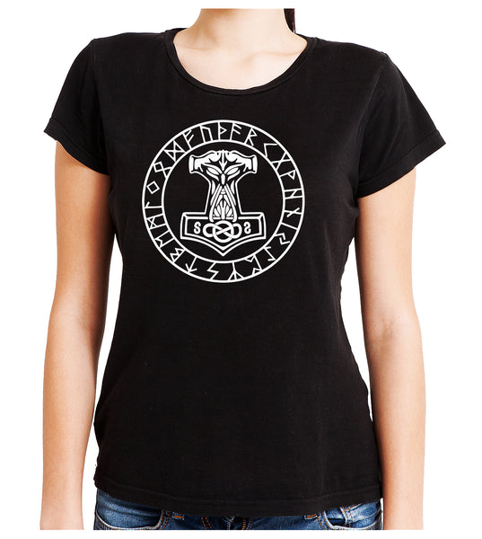 Mjolnir Mighty Thor Hammer Rune Script Women's Babydoll Shirt Viking