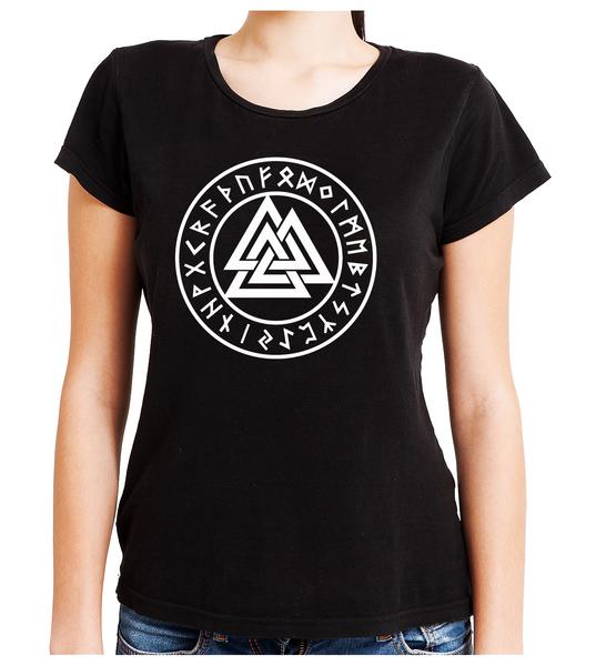 Valknut Odin Viking Symbol Runes Script Women's Babydoll Shirt Triangle Knot