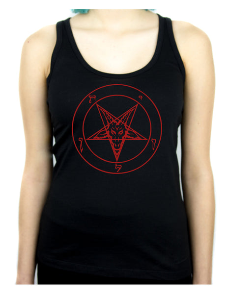 Red Baphomet Inverted Pentagram Women's Racer Back Tank Top Shirt