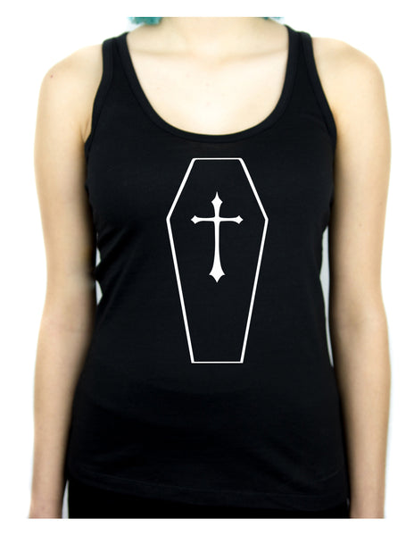 Toe Pincher Coffin w/ Cross Racer Back Tank Top Shirt Casket