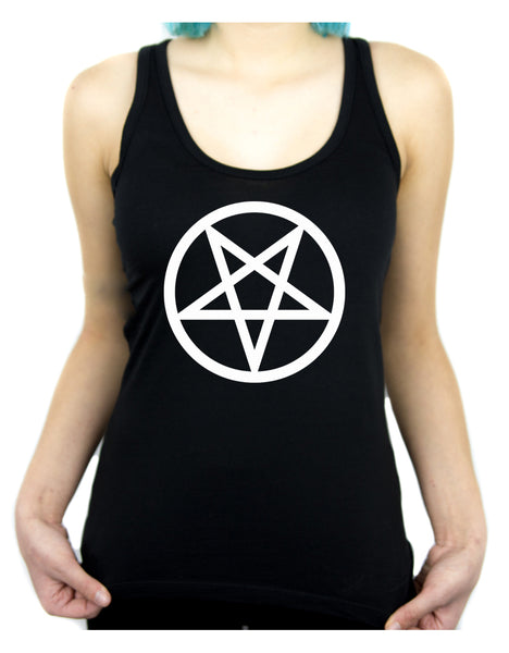 White Inverted Pentagram Racer Back Tank Top Shirt Occult