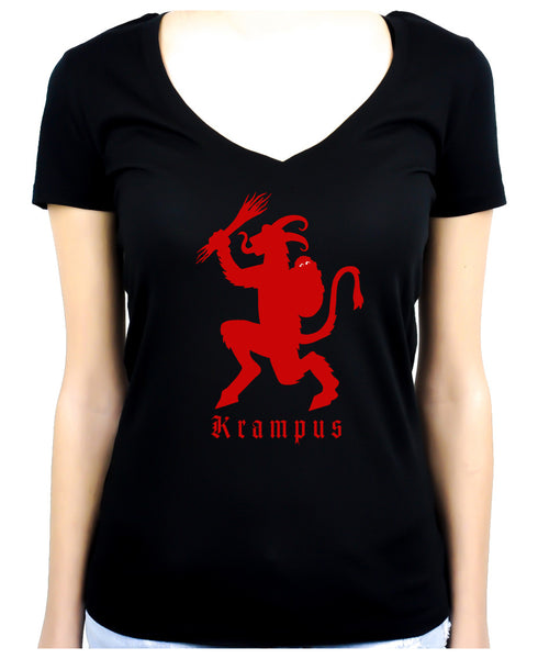 Merry Krampus Women's V-Neck Shirt Top Occult Horror Clothing