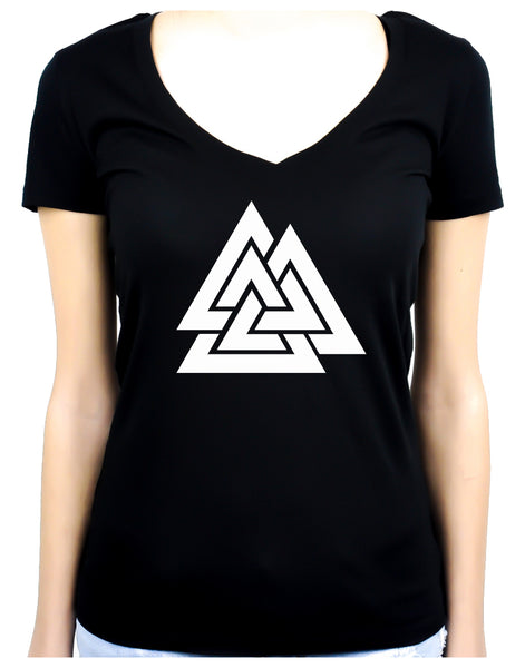 Norse Triangle Knot Women's V-Neck Shirt The Valknut Odin's Slain Warriors