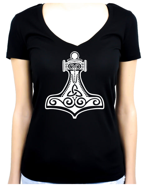 Mjolnir Thor's Hammer Women's V-Neck Shirt Norse Viking God