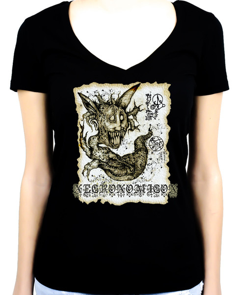 Necronomicon Demon Women's V-Neck Shirt Top Book of the Dead