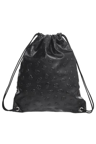 Black Embossed Skull Cinch Bag Drawstring Purse Backpack